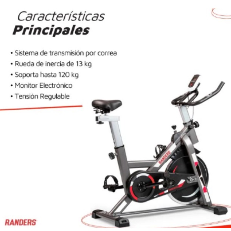 Bicicleta De Spinning. Randers Arg-874sp - Peso Max. 120 Kg.  Disco De Inercia 13 Kg.