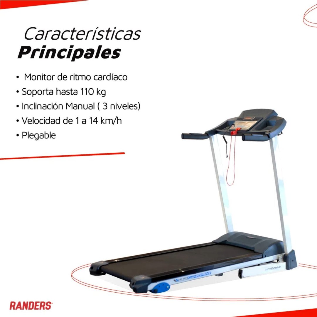 Cinta Motorizada Randers Arg-460. Plegable Con Monitor- Peso Max 110 Kg. Vel. Max.  14km/h