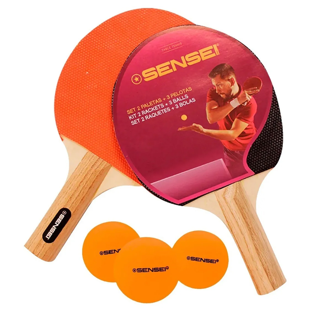 Kit De Ping Pong 2 Paletas + 3 Pelotas - Marca Sensei