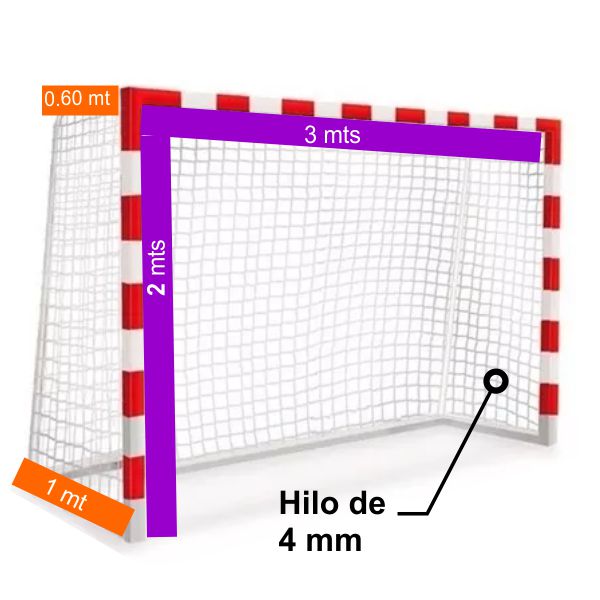 Red De Handball-  3x2 Mts. - Hilo 4 Mm - Profundidad 0.60 Arriba Y 1 Mt. Abajo (el Juego)