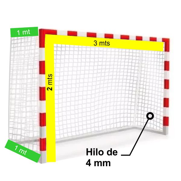 Red De Handball - 3x2 Mts. - Hilo 4mm - Polietileno - Cajón De 1 Mt.  (el Juego)