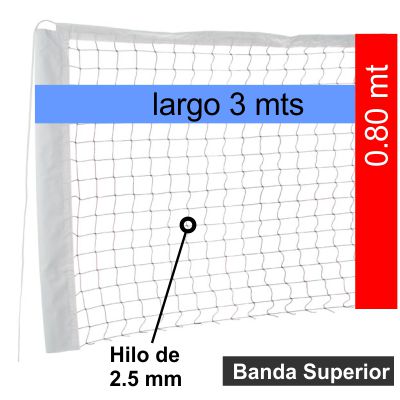 Red De Mini Tenis - De 3 X 0,80 Mts - Malla 4 X 4 Cm - Hilo 2,5 Mm - Con Tensor De Soga