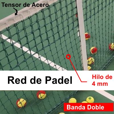 Red De Paddle - 10,40x1,00 Mts - Hilo 4 Mm - Malla 04x04 -  Polietileno - Doble Banda Perimetral - Cable De Acero