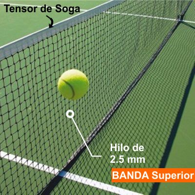 Red De Tenis -  12,40x1 Mts - Hilo 2.5 Mm - Polietileno - Banda Superior Y Tensor De Soga