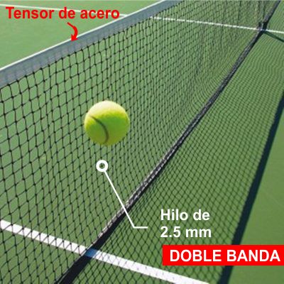 Red De Tenis - 12,40x1 Mts - Hilo 2.5 Mm - Polietileno - Doble Banda Perimetral Completo