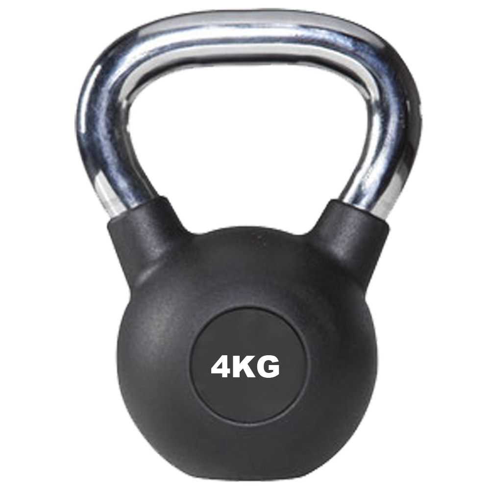 Pesa Rusa O Kettlebell De Fundicion  X 4 Kg - Rec. - Caucho Negro