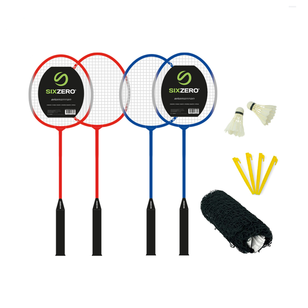 Kit Badminton - 4 Raquetas + 2 Plumas + Red - Sixzero