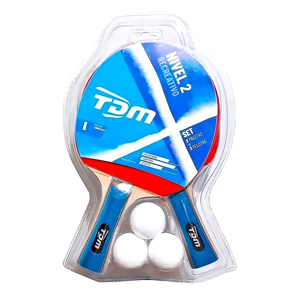 Set De 2 Paletas Y 3 Pelotas De Ping Pong - Marca Tdm